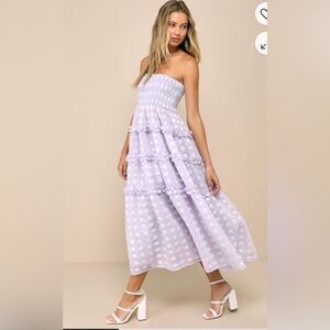 Lulus Lavender Floral Strapless Tiered Midi Dress